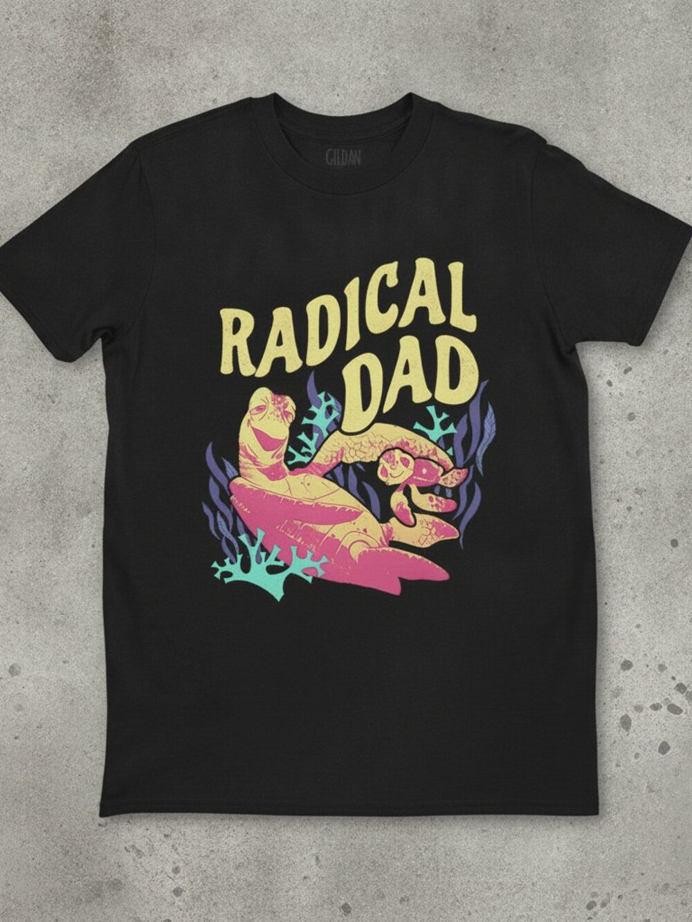 Radical Dad Sea Turtle Ocean Retro Graphic Black Unisex T-Shirt Gift